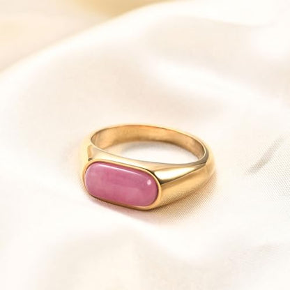 MYNENEY Signet Mens Pinky Rings Statement Wedding for Women - color: Pink stone-Gold