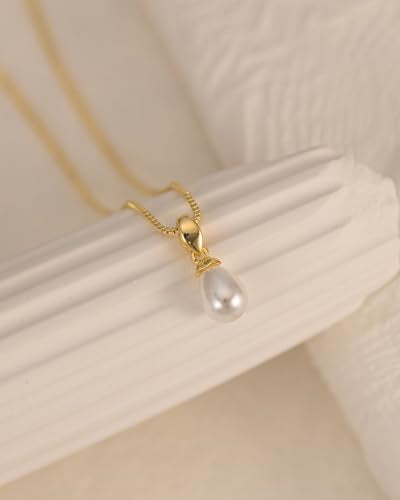 Pearl Necklace for Women- 14K Gold-plated/White Gold-plated Dainty Pearl Necklace for Women - color: Gold CZ pearl 370