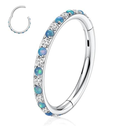 FUNLMO 20G 18G 16G 12G Nose Ring Hoop Conch Rook Daith Helix Tragus Piercing Jewelry 316L Surgical Steel Cartilage Earring Conch Hoop Earring Septum Jewelry Belly Lip Ring 5mm to 14mm - color: Silver-clear CZ&blue opal, 1pc