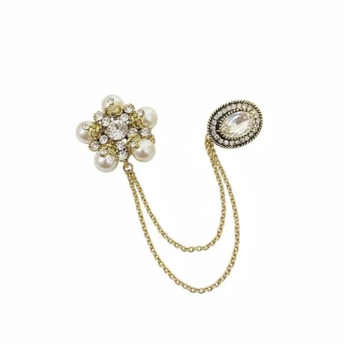 Vintage Crystal Pearl Flower Long Chain Tassel Brooch Lapel Pin for Women Men Girls Snowflake Simulated Emerald Green Rhinestone Oval Pins Clip Sweater Dress Suit Badge Tie Brooches Fashion Christmas Jewelry Gifts Clothes Accessories - color: Clear CZ