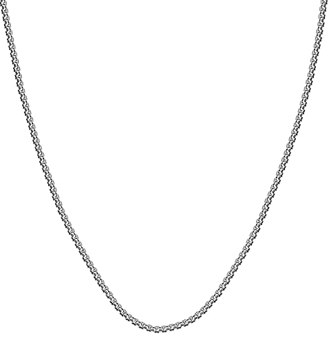 Savlano 925 Sterling Silver Italian Solid Round Box Rhodium Plated Chain Necklace Comes With Gift Box for Women & Men - Made in Italy - style: 1.5MM