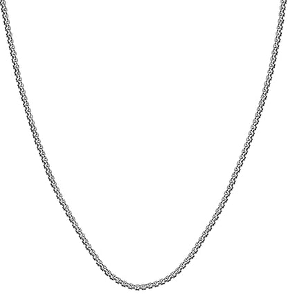 Savlano 925 Sterling Silver Italian Solid Round Box Rhodium Plated Chain Necklace Comes With Gift Box for Women & Men - Made in Italy - style: 1.5MM