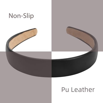 WOVOWOVO Leather Headbands for Women, 1Inch Non Slip Soft PU Hair Head Bands Diademas Para Mujer De Moda Cute Beauty Fashion Hairbands Hair Accessories（Black） - color: Multicolor-G