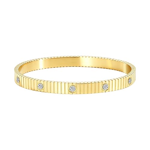 Women's Bracelet Stainless Steel Gold Plated Cuff Bangle Cube Zircon Hinge Jewelry oval Bangle Witness the Gift of Love - color: Zircon Gold Large 7"