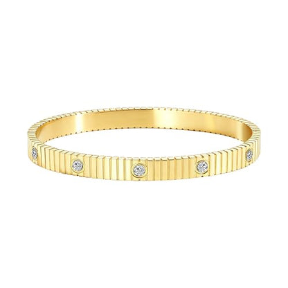 Women's Bracelet Stainless Steel Gold Plated Cuff Bangle Cube Zircon Hinge Jewelry oval Bangle Witness the Gift of Love - color: Zircon Gold Large 7"