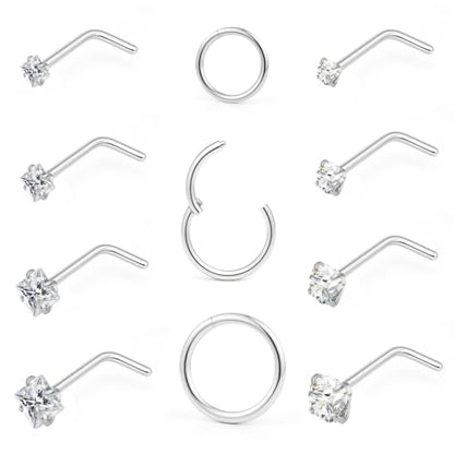 20g Nose Rings Studs and 18g Nose Rings Hoops for Women Men: Hypoallergenic Surgical Stainless Steel Threadless Corkscrew/L Shape/Straight Nose Studs Round Square Simulated Diamond CZ 1.5/2/2.5/3mm Nose Bone Studs Hinged Clicker Segment Nose Hoops Septum