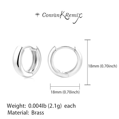 CONRAN KREMIX Small Thick Gold Chunky Hoop Earrings Lightweight Huggie Hoops For Women - color: 18.0 MM - Silver