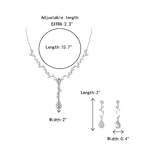 Crysdue Women's Wedding Bridal Jewelry Set for Brides Bridesmaids Cubic Zirconia Flower Leaf Vine Necklace Dangle Earrings for Prom Party - style: 5-silver