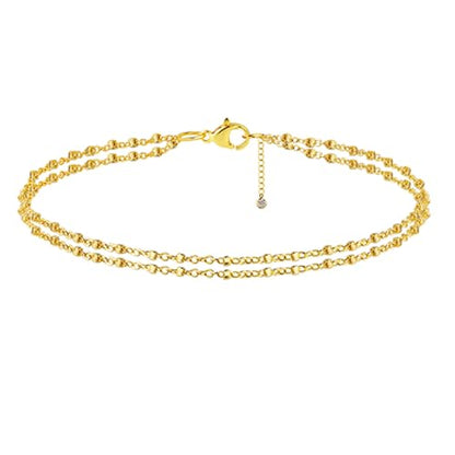 Dainty Simple Chain Anklet for Women 18k Gold/Silver Plated Summer Beach Beaded Evil Eye Moon Figaro Butterfly Satellite Cuban Pearl Flat Marina Anklet Gift - color: square dot-GD