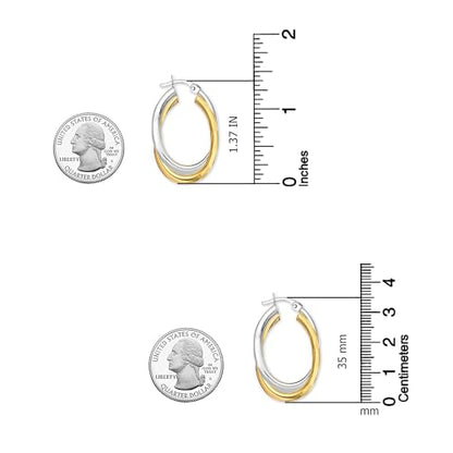 LeCalla 925 Sterling Silver Chunky Hoop Earrings | 14K Two-Tone Three-Tone Hoop Earrings | Intertwining Oval Shape Polished Twisted Hoop Earrings for Women - color: Chunky Two-Tone 35mm