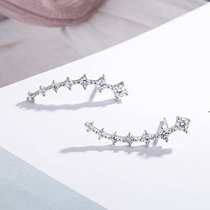 925 Sterling Silver Post Cubic Zirconia Ear Crawle Earring For Women 7 Crystal Star Ear Stud Earrings AAA CZ Arrow Ear Climber Hypoallergenic Piercing Gifts For Her - color: Silver color