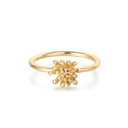 Birth Flower Stacking Ring for Women | 14K Gold Plated Brass, 12 Engraved Floral Motifs, Slim Stack-Ready Band, Available in US Sizes 5-9 - style: Nov.-Chrysanthemum