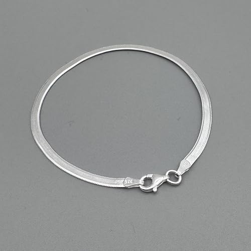 925 Sterling Silver Herringbone Bracelet for Women 3mm – Flat Snake Chain