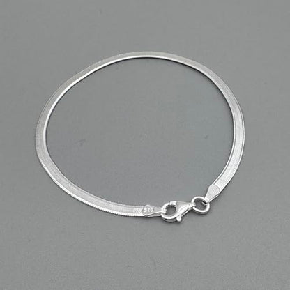 925 Sterling Silver Herringbone Bracelet for Women 3mm – Flat Snake Chain