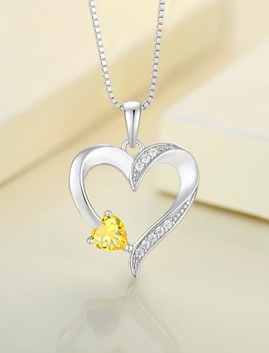 YL Heart Necklace 925 Sterling Silver Love Heart Pendant Birthstone Jewelry for Women - color: 11-topaz-Nov