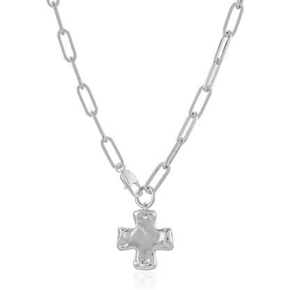 Chunky Cross Necklace for Women Trendy 14K Gold Silver Plated Statement Big Cross Pendant Paperclip Chain Charm Necklaces Religious Faith Easter Basket Stuffers Baptism Costume Jewelry Gift - color: White Gold-Lobster Clasp-1 inch pendant