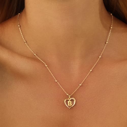 Cicy Bell Womens Heart Initial Necklace 18k Gold Plated | Personalized Letter Pendant, 17.7'' with 2'' Extender - color: Style 2-B-Gold