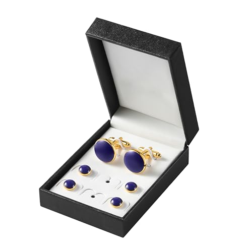 Men's Cufflinks & Tuxedo Studs Set - 316L Stainless Steel Formal Wedding Jewelry, Groomsmen Gift Set with Gift Box - color: 6pcs Blue Rose Gold