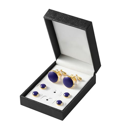 Men's Cufflinks & Tuxedo Studs Set - 316L Stainless Steel Formal Wedding Jewelry, Groomsmen Gift Set with Gift Box - color: 6pcs Blue Rose Gold