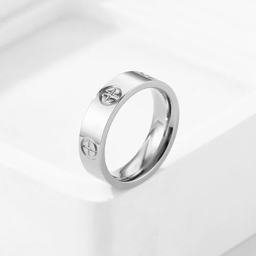 YCSLYW Ladies Stainless Steel Ring Love Friendship Ring Golden high polishing, low allergy Wedding Jewelry Valentine's Day Birthday Gift, 5-10 - color: Silvery, size: 5
