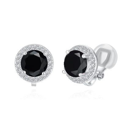 YOQUCOL 8MM Cubic Zirconia Crystal Clip On Stud Earrings Round Non Pierced Earrings for Women - color: Black