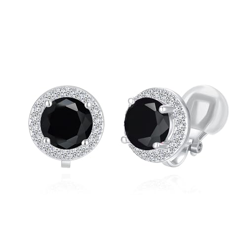 YOQUCOL 8MM Cubic Zirconia Crystal Clip On Stud Earrings Round Non Pierced Earrings for Women - color: Black