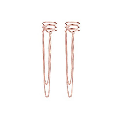 SLUYNZ 925 Sterling Silver No Piercing Cuff Earrings Chain for Women Wrap Earrings Tassel Clip On Ear - color: Rose Gold Plated