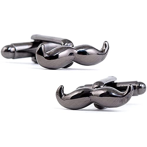 Flairs New York Gentleman's Premium Handmade Artisan Tie Bars Clips Cufflinks - size: Medium, style: Gunmetal Mustache Cufflinks (1 Pair)