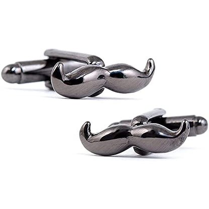 Flairs New York Gentleman's Premium Handmade Artisan Tie Bars Clips Cufflinks - size: Medium, style: Gunmetal Mustache Cufflinks (1 Pair)