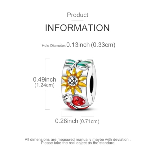 Hapour Clip Spacer Charm for Bracelet 925 Sterling Silver Stopper Beads | Heart Stopper Charm, Butterfly Lucky Clover Sunflower Openable Clip Lock Jewelry Beads for Women Mom - color: Dragonfly Sunflower Ladybug