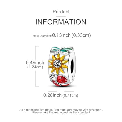 Hapour Clip Spacer Charm for Bracelet 925 Sterling Silver Stopper Beads | Heart Stopper Charm, Butterfly Lucky Clover Sunflower Openable Clip Lock Jewelry Beads for Women Mom - color: Dragonfly Sunflower Ladybug