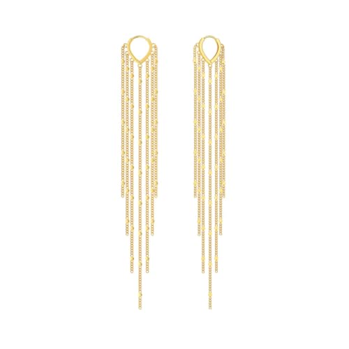 14K Gold Plated Long Tassel Threader Earrings for Women, Chain Tassel Threader Earrings Trend Dangling, Bride Party Prom jewelry - color: Gold