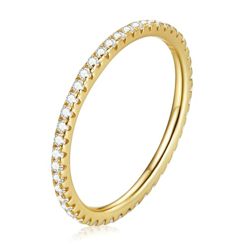 HONGRUI Valentine Thin Band Eternity Rings Gold Plating Cubic Zirconia Egagement 1.4mm Rings Wedding Anniversary Christmas Stackable Ring For Women jewelry Gifts - color: Gold