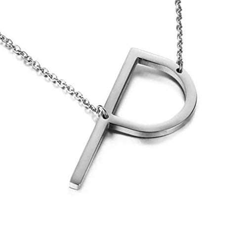 MOMOL Sideways Initial Necklace 18K Gold Plated Stainless Steel Large Big Letters Pendant Necklace Script Name Monogram Necklaces for Women - color: P