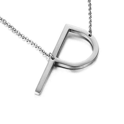 MOMOL Sideways Initial Necklace 18K Gold Plated Stainless Steel Large Big Letters Pendant Necklace Script Name Monogram Necklaces for Women - color: P