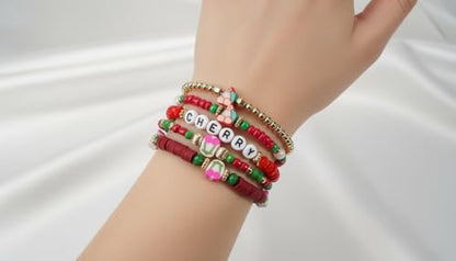 Twinfree Bohemian Cute Fruit Banana Cherry Strawberry Pineapple Mango Polymer Clay Beaded Stackable Stretch Bracelets - color: color 21