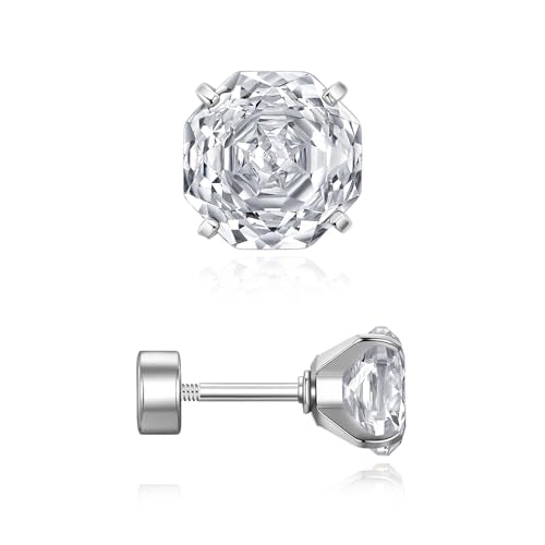Zircon Flat Back Screw Hypoallergenic Surgical Steel Stud Earrings - color: Ice White, size: 1ct - 0.24 Inch (6mm), None Gift Box