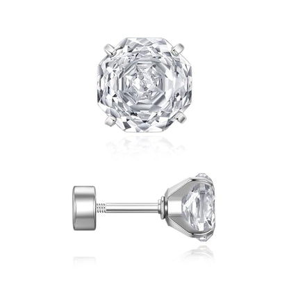 Zircon Flat Back Screw Hypoallergenic Surgical Steel Stud Earrings - color: Ice White, size: 1ct - 0.24 Inch (6mm), None Gift Box