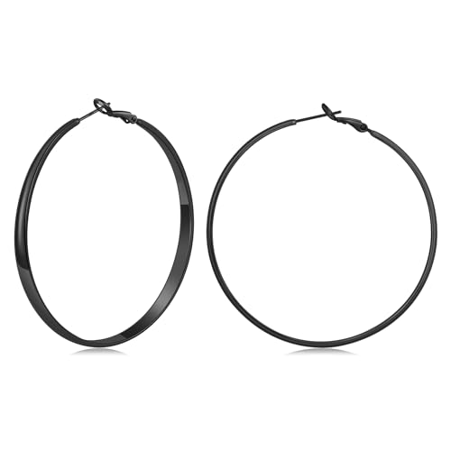 Gacimy 5mm Wide Gold Hoop Earrings for Women, 14K Gold Plated Hoops with 925 Sterling Silver Post, Hypoallergenic Earrings for Women - color: Black, size: 60mm
