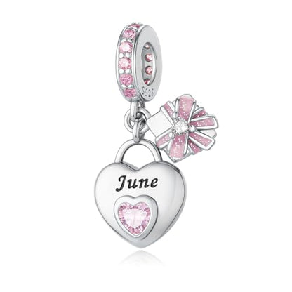 925 Sterling Silver Birthstone Bracelet Charm - Unique Heart Shaped Design, Fits most Europe Pandora Bracelets and Necklaces, women's DIY holiday Gifts - style: F-June
