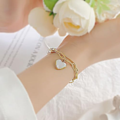 Emibele Heart Charm Bracelet for Women, Bible Verse Bracelet Stainless Steel 18K Gold Plated Bracelet Love Pendant Link Chain OT Clasp, Birthday Christmas Jewelry Gift for Mother Her - color: Gold 2