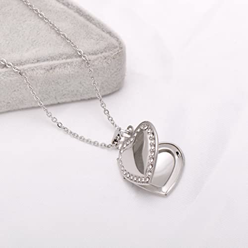 Paialco Heart Shaped Locket Pendant Necklace for Women - color: Set Diamond-White