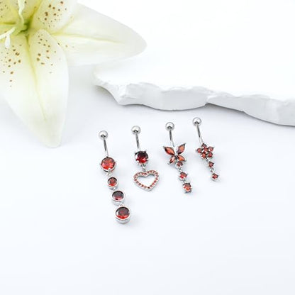 LEE&RO Belly Button Ring Dangle Stainless Steel Belly Rings 14G Belly Button Piercing Cute Navel Ring Belly Piercing Jewelry - style: 8Pcs-Red