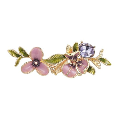 Irises Flower brooches and pins for women, Hand-driping Oil brooch pins inlaid with artificial crystals, SHE'S FREE STYLE JUST FOR YOU Green leaf safety pins enameled jewelry pins and brooches - color: Purple brooch