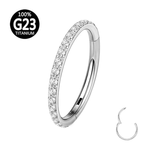 2pc G23 Titanium 6/8/10/12mm Nose Ring Opal Multi Zircon Hoop Hinge Septum Ear Lobe Daith Body Piercing - color: OP17 & Clear Zircon, size: Inner Ring Diameter: 10mm