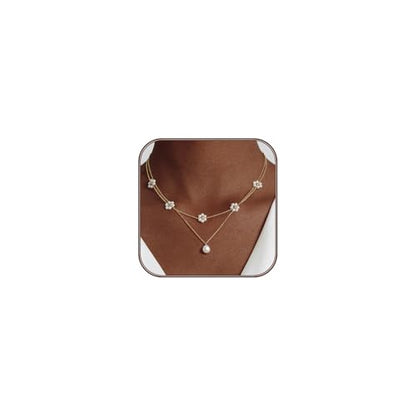 OGD Gold Pearl Necklace Set for Women 14K Plated Layered Daisy Choker Gift - color: Gold Daisy Pearl-2PCS