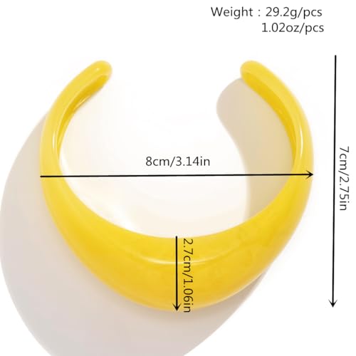 COLORFUL BLING Multicolor Mottled Chunky Acrylic Bangle Thick Wide Resin Geometric Open Cuff Bracelet for Women Wristbands Statement Jewelry - color: Yellow