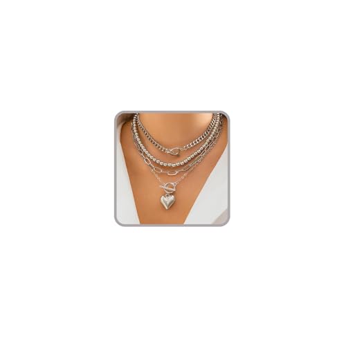 Otxas Layered Gold Necklaces for Women Non Tarnish Chunky Necklace | Stacked Necklaces for Women Heart Pendant Toggle Necklace Paperclip Chain Necklaces for Daily Wear, Party, Gift - style: Style 2