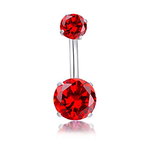 HQLA 14G Belly Button Rings Surgical Stainless Steel Round Cubic Zirconia Navel Barbell Stud Body Piercing - color: Red