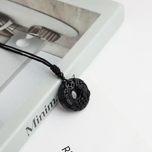 Anjiucc Natural Gemstone Tree of Life Black Obsidian/Golden Obsidian Pendant Necklace for Male and Female Necklace - color: Pi xiu Black obsidian